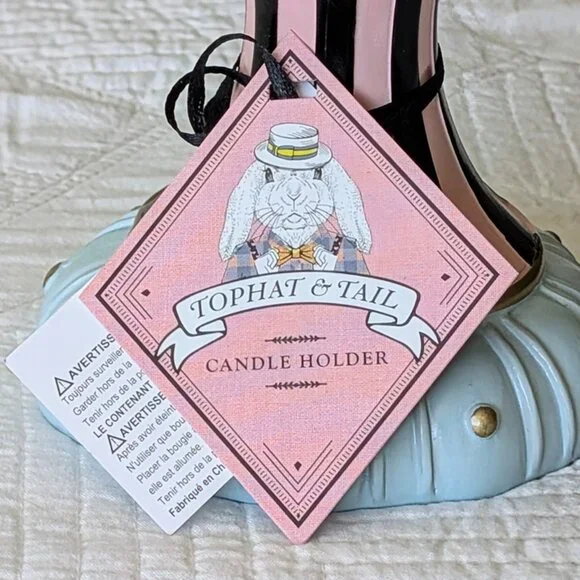 NEW-Tophat &Tails Mad Hatter Easter Bunny Pillar Candle Holder- Spring Decor 🐰 - Picture 6 of 9